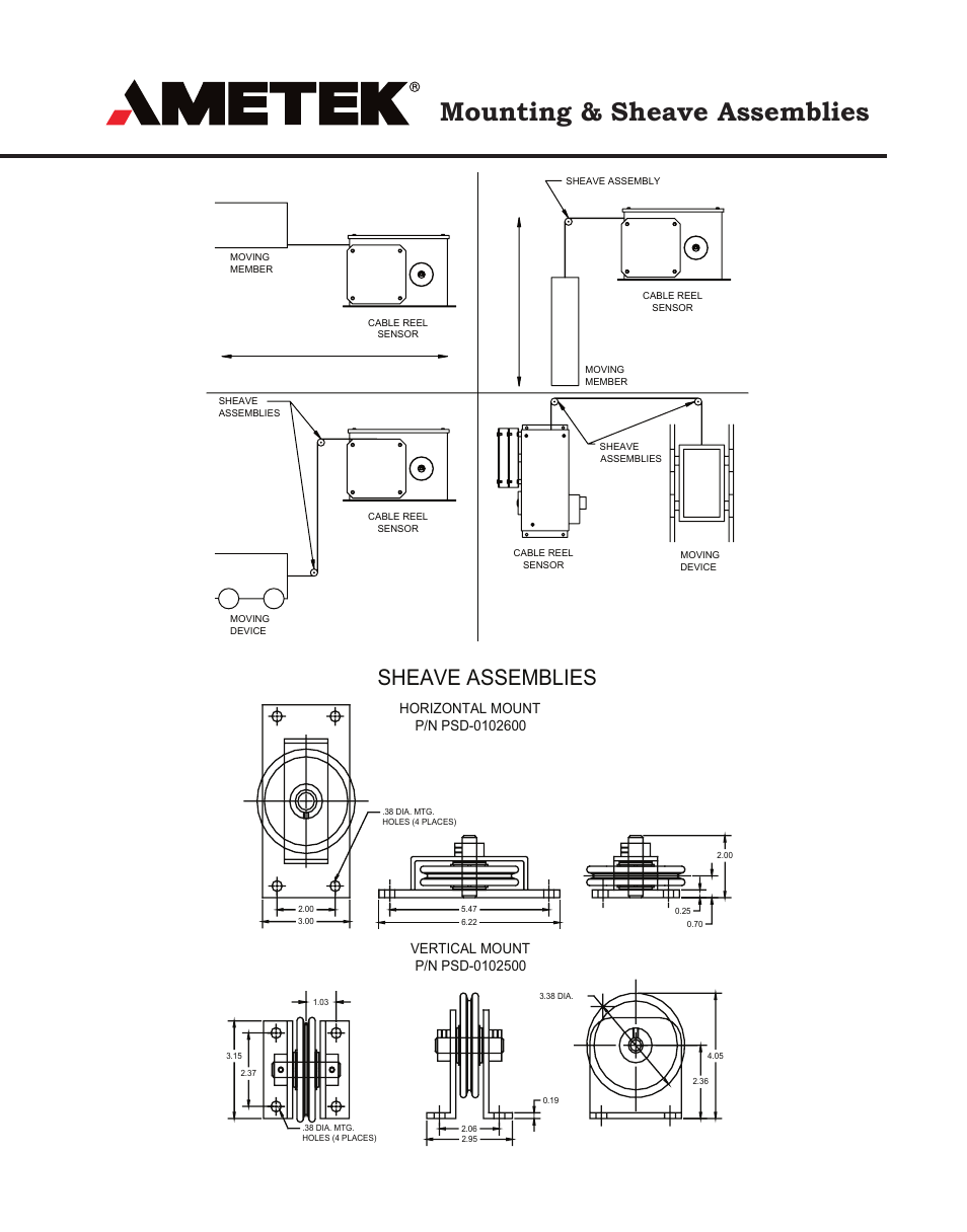 Mounting & sheave assemblies, Sheave assemblies | AMETEK 925 Linear Cable Reel Sensor User Manual | Page 7 / 8