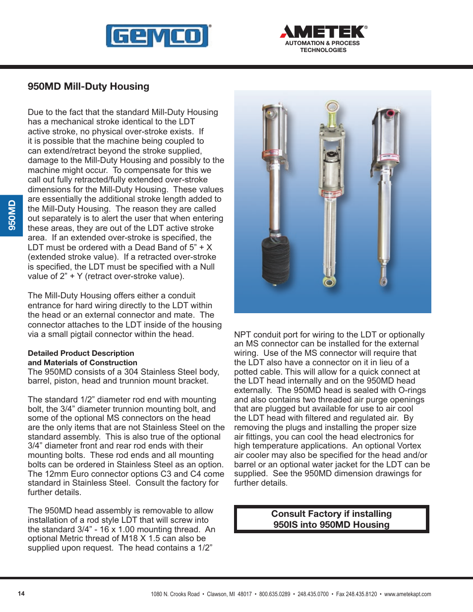 950md mill-duty housing | AMETEK 1986XPJ Explosion Proof Resolver User Manual | Page 14 / 71