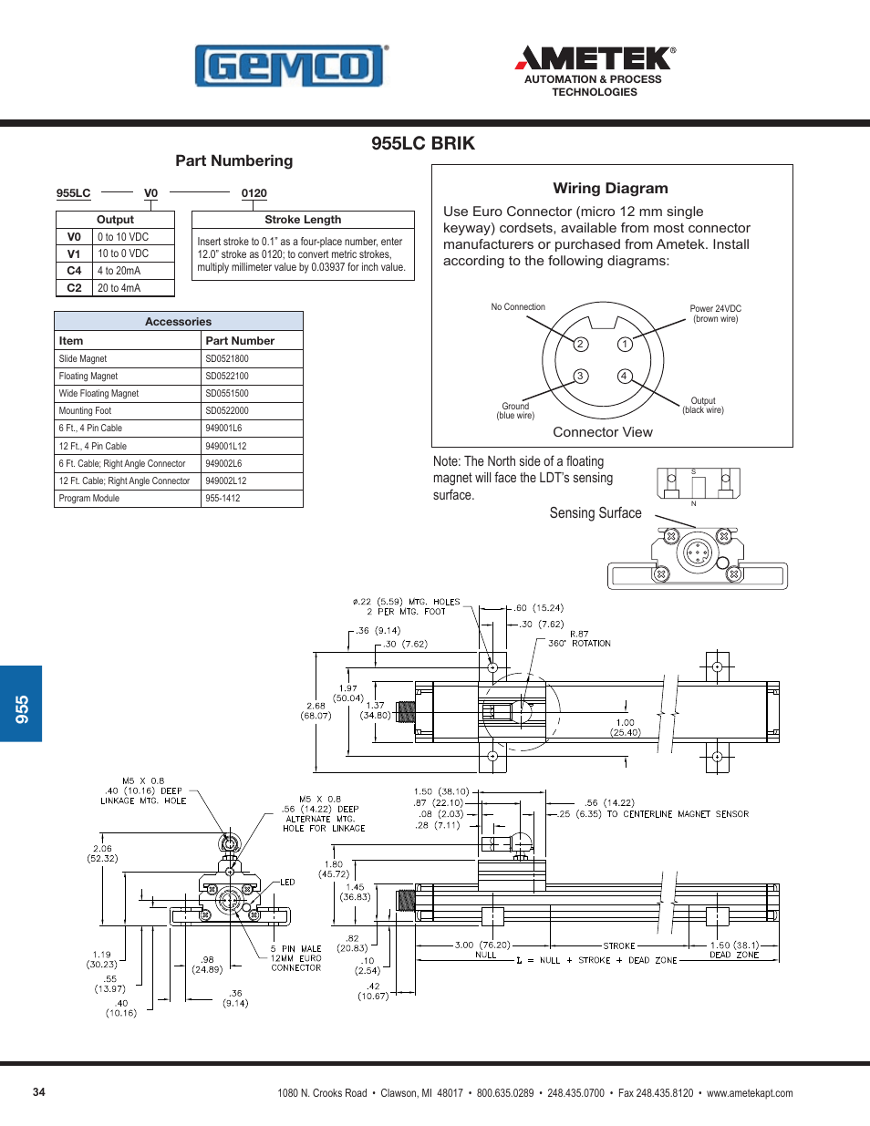 955lc brik, Part numbering, Wiring diagram | Sensing surface | AMETEK 1986XPJ Explosion Proof Resolver User Manual | Page 34 / 71