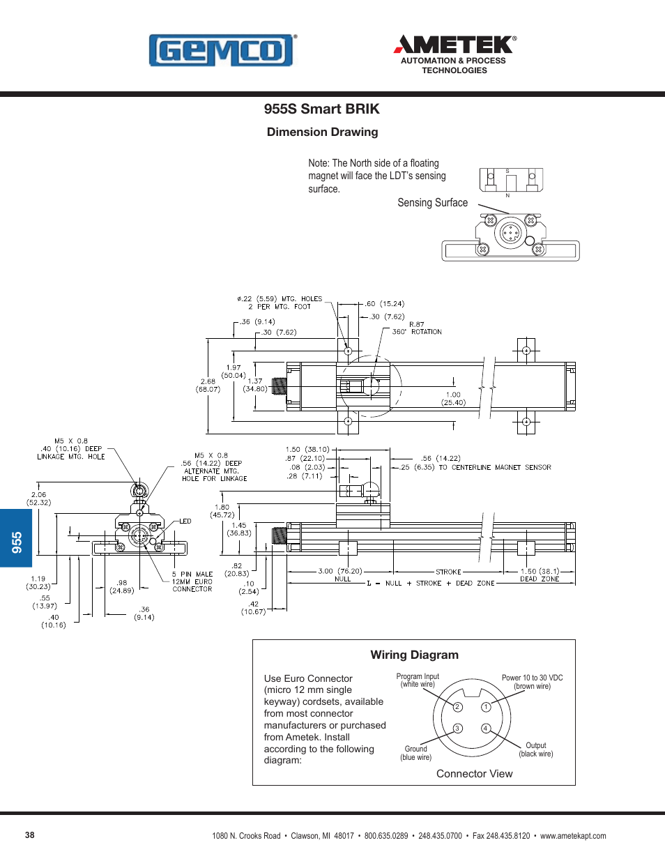 955s smart brik, Dimension drawing, Wiring diagram | AMETEK 1986XPJ Explosion Proof Resolver User Manual | Page 38 / 71