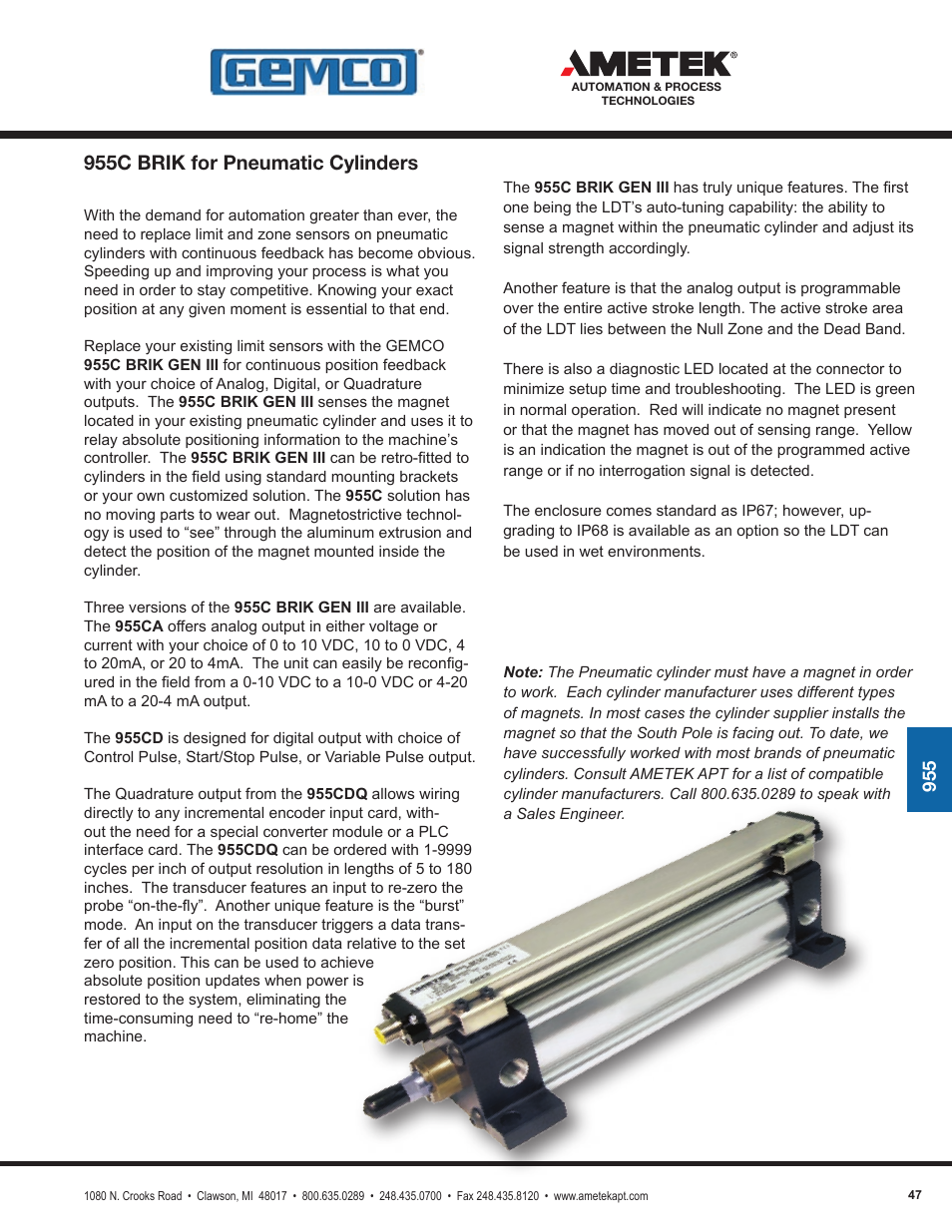 955c brik for pneumatic cylinders | AMETEK 1986XPJ Explosion Proof Resolver User Manual | Page 47 / 71