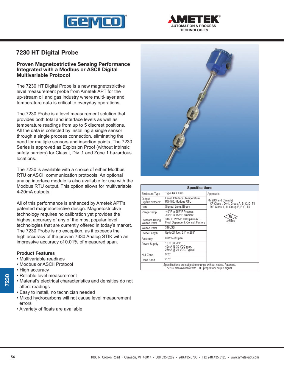 7230 ht digital probe | AMETEK 1986XPJ Explosion Proof Resolver User Manual | Page 54 / 71