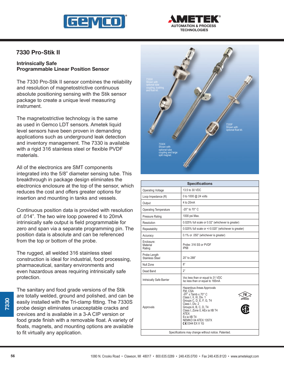 7330 pro-stik ii | AMETEK 1986XPJ Explosion Proof Resolver User Manual | Page 56 / 71