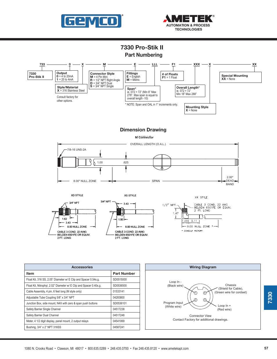 7330 pro-stik ii, Part numbering, Dimension drawing | AMETEK 1986XPJ Explosion Proof Resolver User Manual | Page 57 / 71