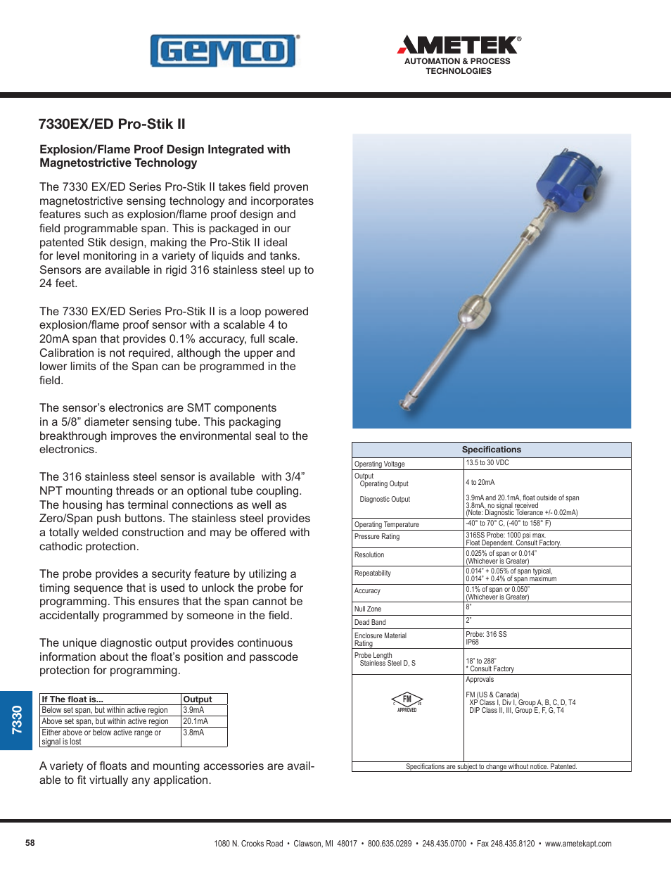 7330ex/ed pro-stik ii | AMETEK 1986XPJ Explosion Proof Resolver User Manual | Page 58 / 71