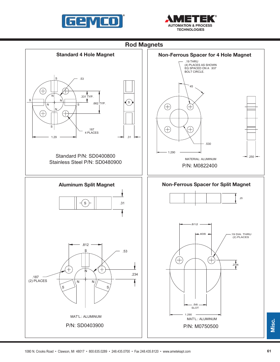 Rod magnets, Misc | AMETEK 1986XPJ Explosion Proof Resolver User Manual | Page 61 / 71