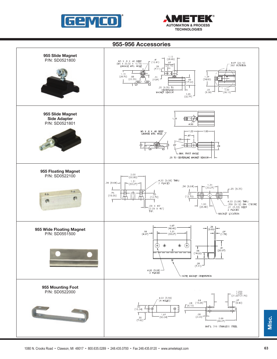 956 accessories, Misc | AMETEK 1986XPJ Explosion Proof Resolver User Manual | Page 63 / 71