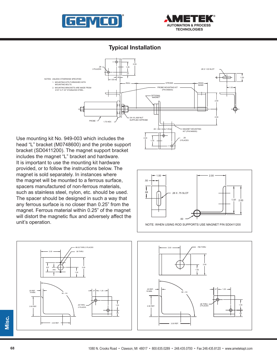 Typical installation, Misc | AMETEK 1986XPJ Explosion Proof Resolver User Manual | Page 68 / 71