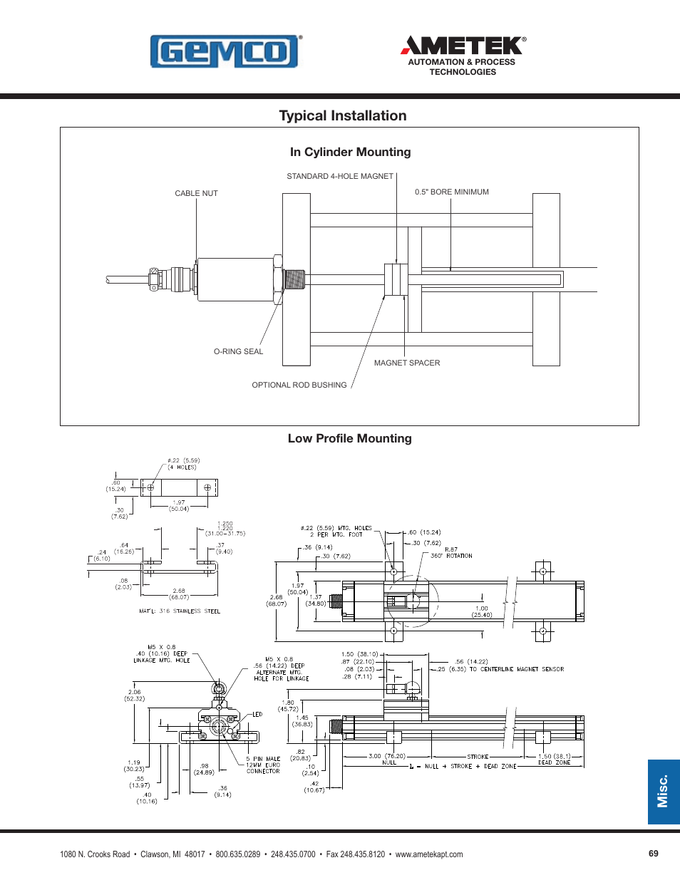 Typical installation, Misc, Low profile mounting in cylinder mounting | AMETEK 1986XPJ Explosion Proof Resolver User Manual | Page 69 / 71