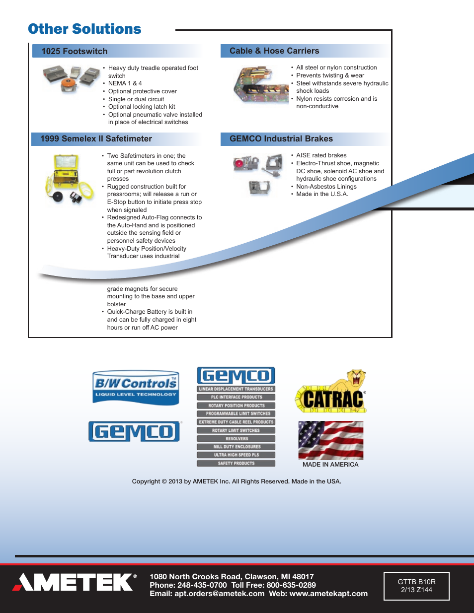 Other solutions, 1025 footswitch, Gemco industrial brakes | Cable & hose carriers, 1999 semelex ii safetimeter | AMETEK 1986XPJ Explosion Proof Resolver User Manual | Page 71 / 71