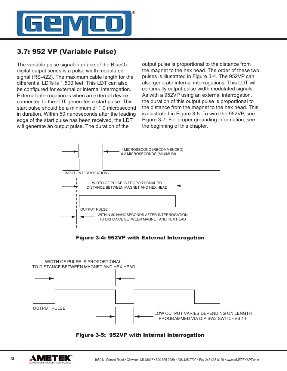 952 vp (variable pulse) | AMETEK 952 BlueOx LDT User Manual | Page 12 / 36