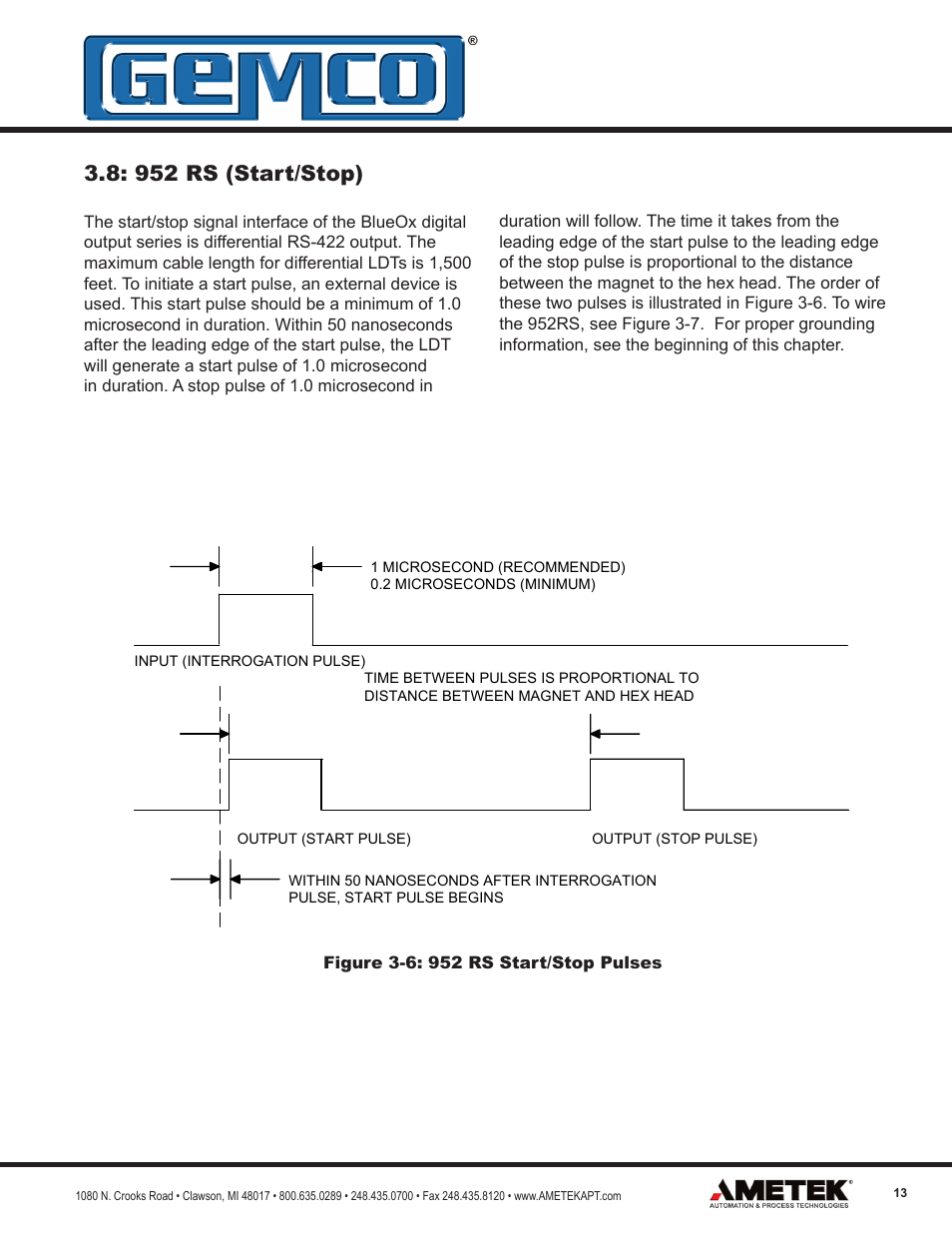 952 rs (start/stop) | AMETEK 952 BlueOx LDT User Manual | Page 13 / 36