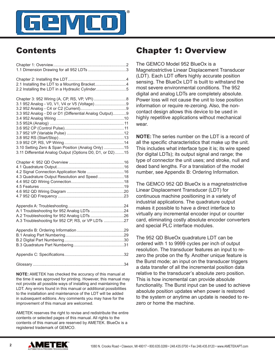 AMETEK 952 BlueOx LDT User Manual | Page 2 / 36