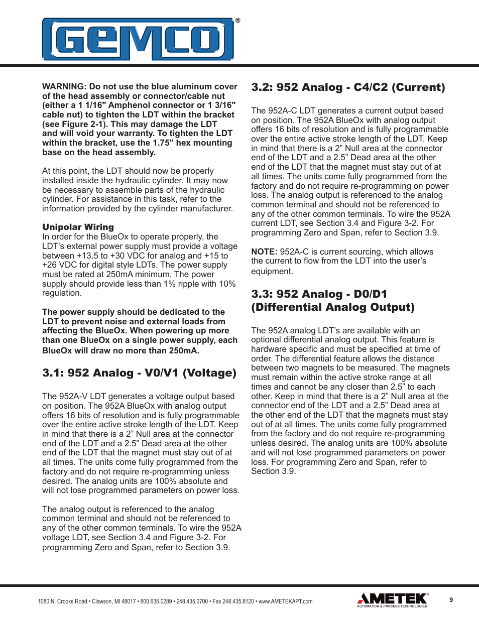 AMETEK 952 BlueOx LDT User Manual | Page 9 / 36