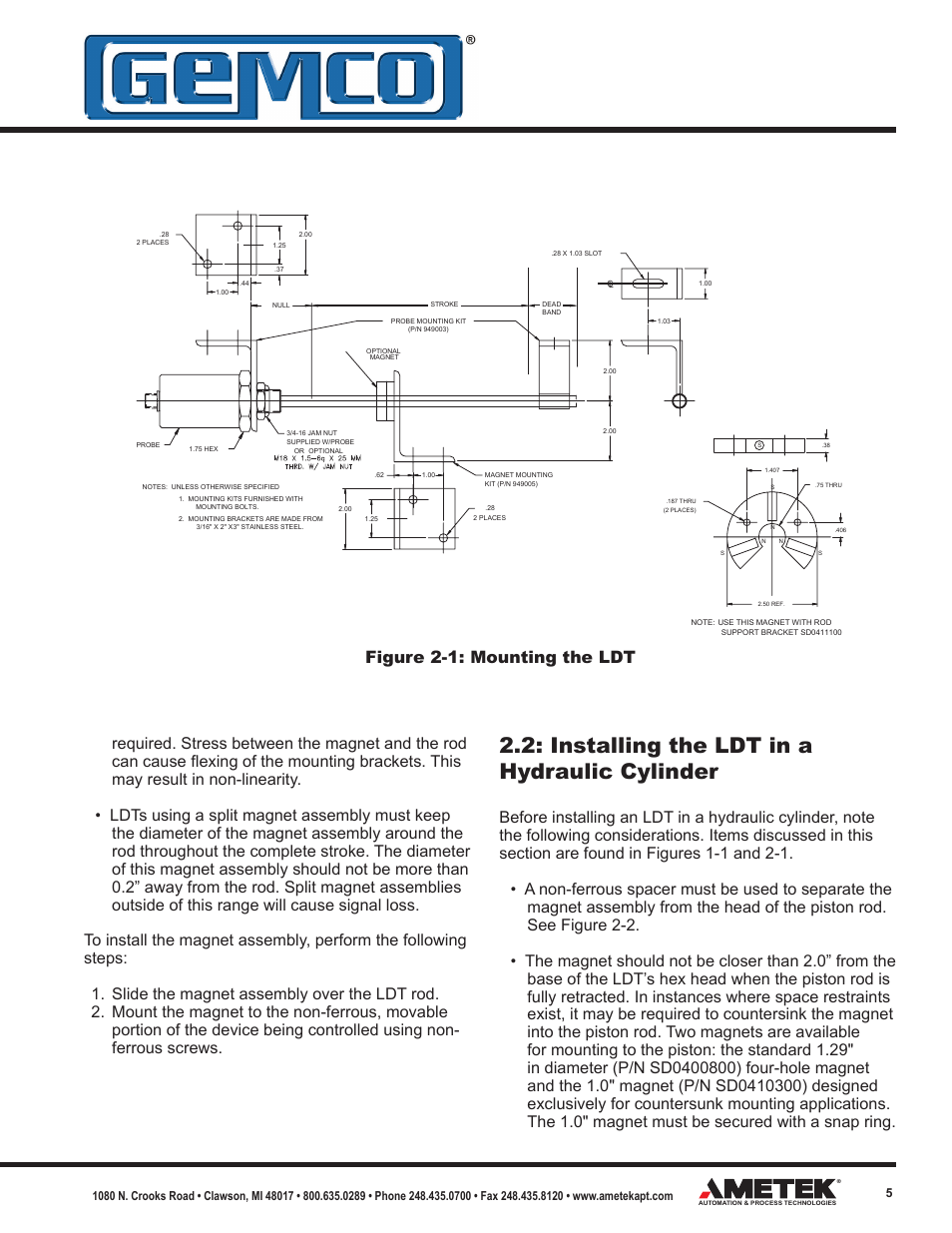 Installing the ldt in a hydraulic cylinder, Figure 2-1: mounting the ldt | AMETEK 953 VMAX LDT User Manual | Page 5 / 18