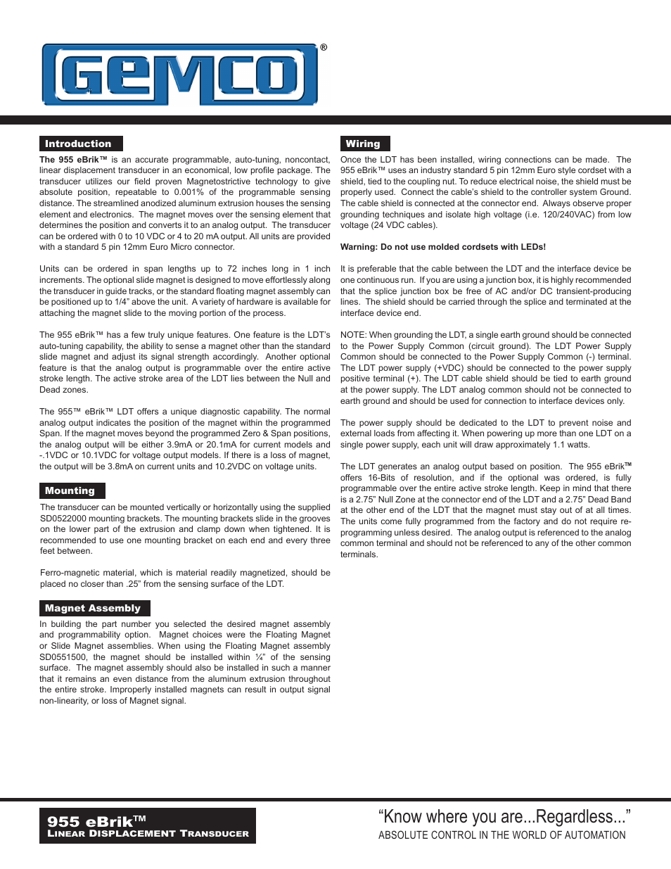 Know where you are...regardless, 955 ebrik | AMETEK 955 eBrik User Manual | Page 2 / 6