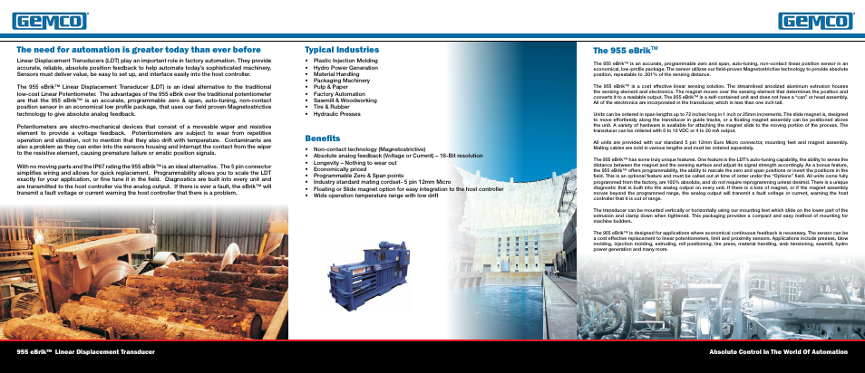 Typical industries, The 955 ebrik | AMETEK 955 eBrik User Manual | Page 2 / 2