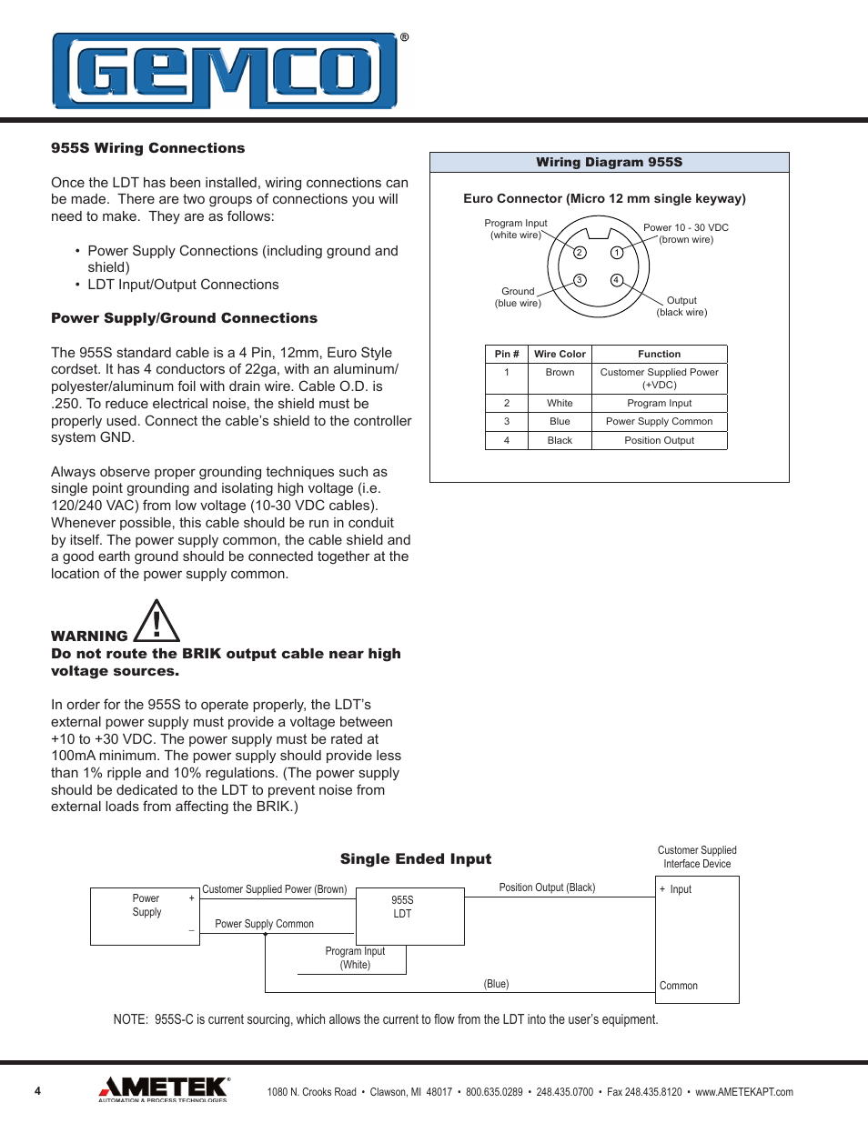 AMETEK 955S Smart Brik LDT User Manual | Page 4 / 8