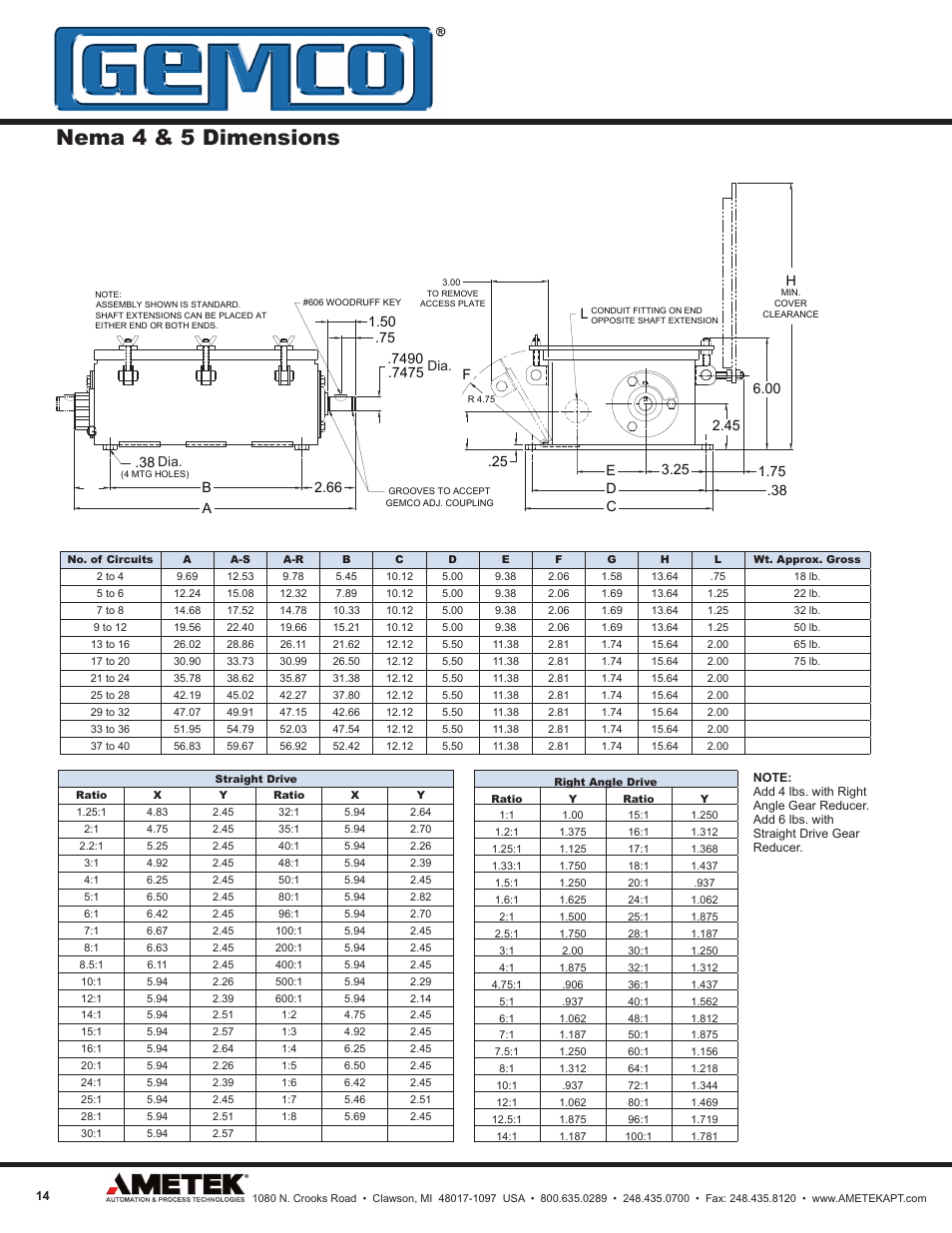 Nema 4 & 5 dimensions, 66 b a .25 | AMETEK 1980 Rotating Cam Limit Switch User Manual | Page 14 / 20