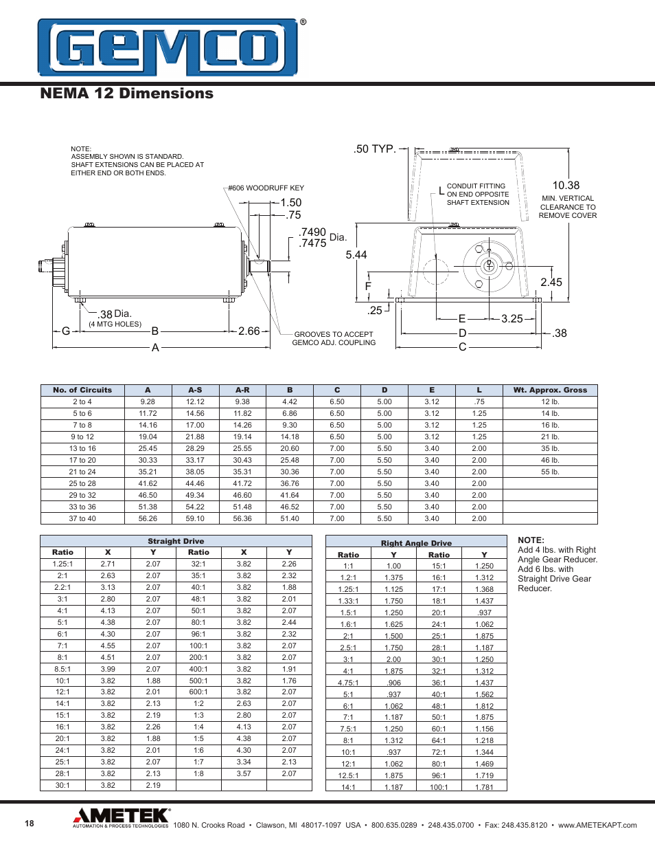 Nema 12 dimensions, 44 .50 typ, Cd .38 g | 25 f | AMETEK 1980 Rotating Cam Limit Switch User Manual | Page 18 / 20