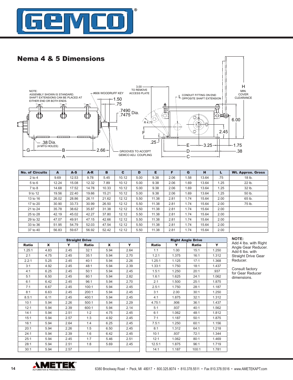 Nema 4 & 5 dimensions, 66 b a .25 | AMETEK 1980R Rotating Cam Limit Switch w/Resolver User Manual | Page 14 / 20