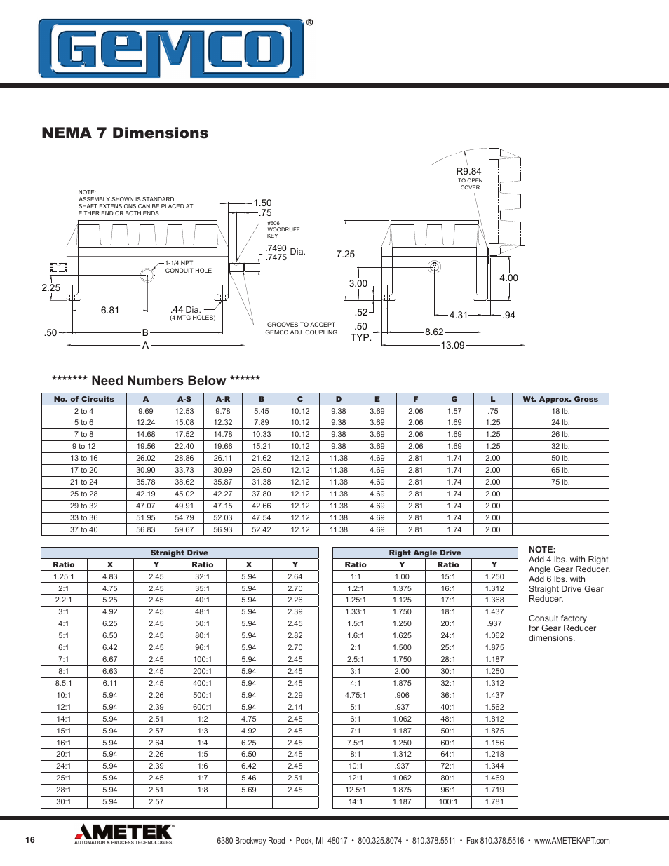 Nema 7 dimensions, Need numbers below | AMETEK 1980R Rotating Cam Limit Switch w/Resolver User Manual | Page 16 / 20