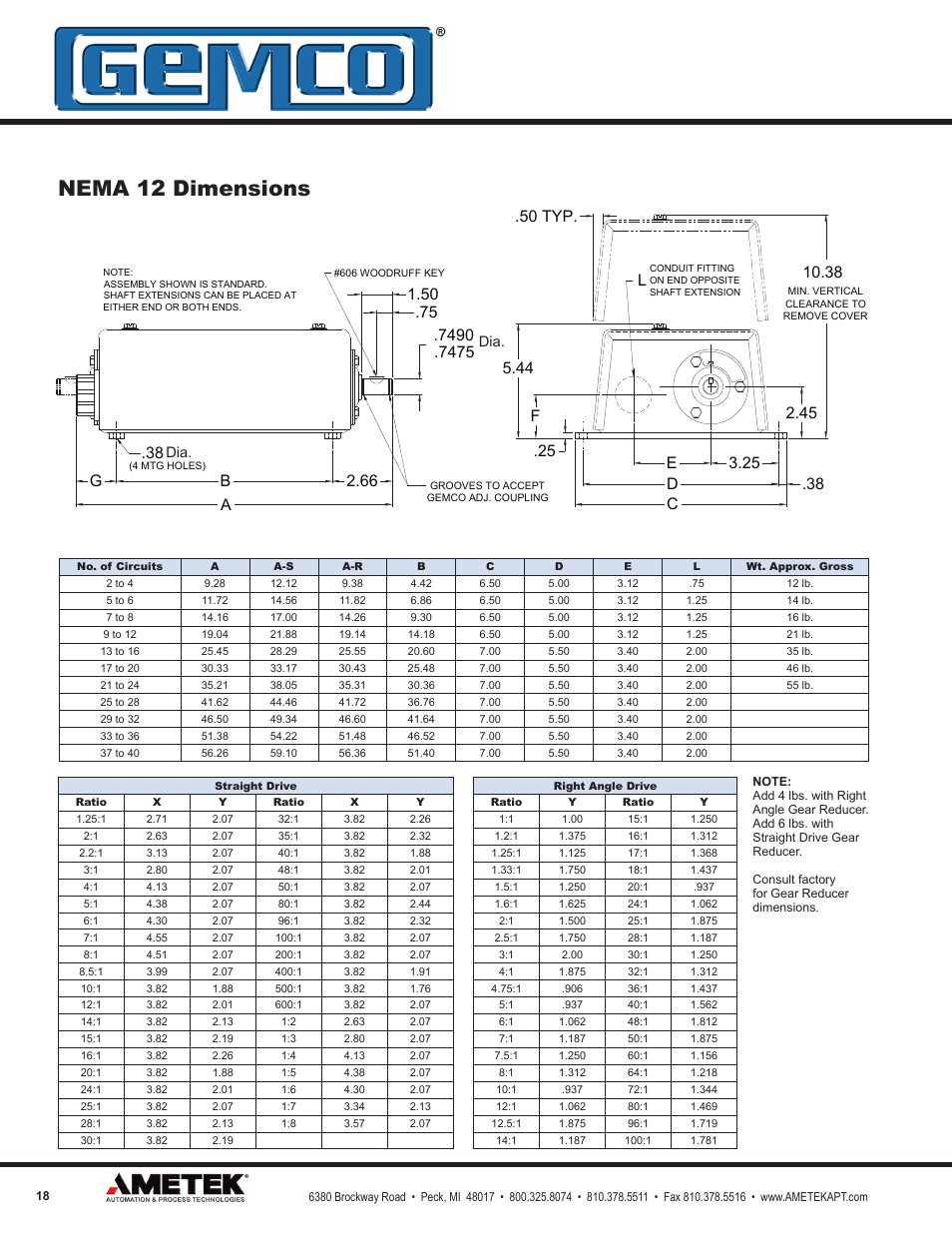 Nema 12 dimensions, 44 .50 typ, Cd .38 g | 25 f | AMETEK 1980R Rotating Cam Limit Switch w/Resolver User Manual | Page 18 / 20