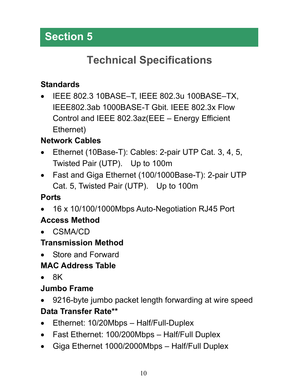 Technical specifications | Airlink101 AGSW1600 User Manual | Page 11 / 13