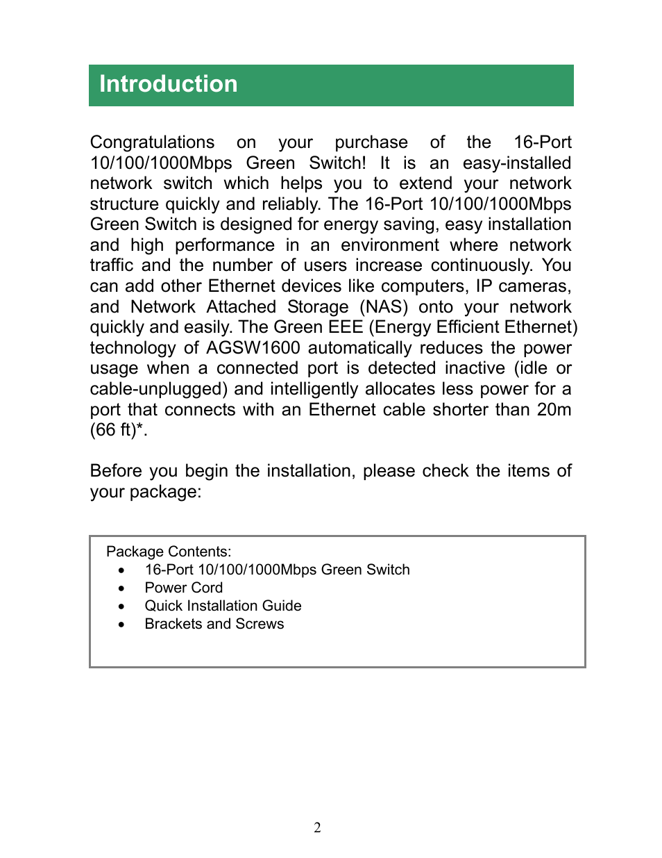 Introduction | Airlink101 AGSW1600 User Manual | Page 3 / 13