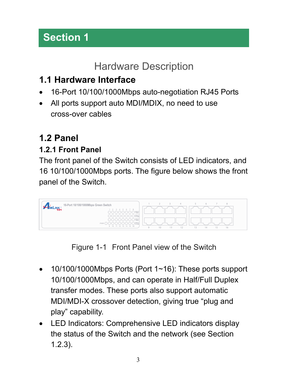 Hardware description | Airlink101 AGSW1600 User Manual | Page 4 / 13