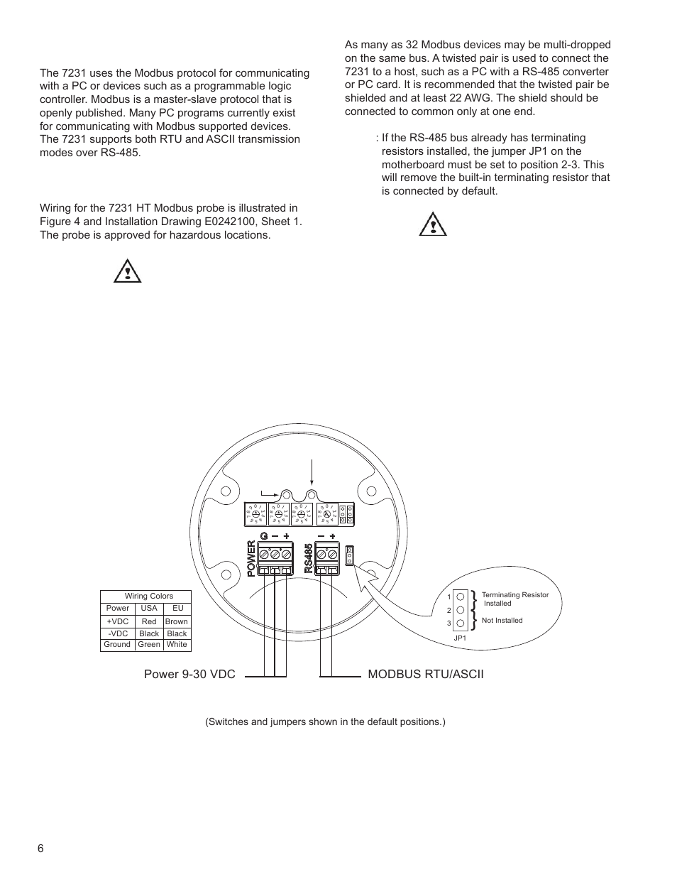 Caution, Modbus rtu/ascii power 9-30 vdc | AMETEK 7230 HT Digital Probe User Manual | Page 8 / 25