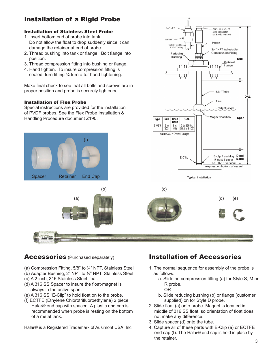 Accessories, Installation of a rigid probe, Installation of accessories | AMETEK 7330 Pro-Stik II User Manual | Page 3 / 12