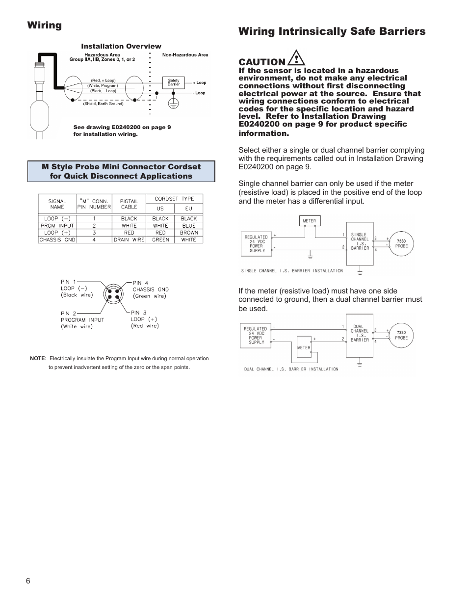Wiring intrinsically safe barriers, Wiring, Caution | AMETEK 7330 Pro-Stik II User Manual | Page 6 / 12
