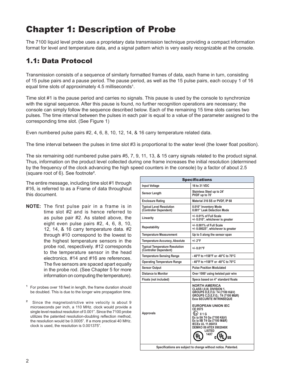 Chapter 1: description of probe, Data protocol | AMETEK 7100 Leak Detect Stik User Manual | Page 4 / 22