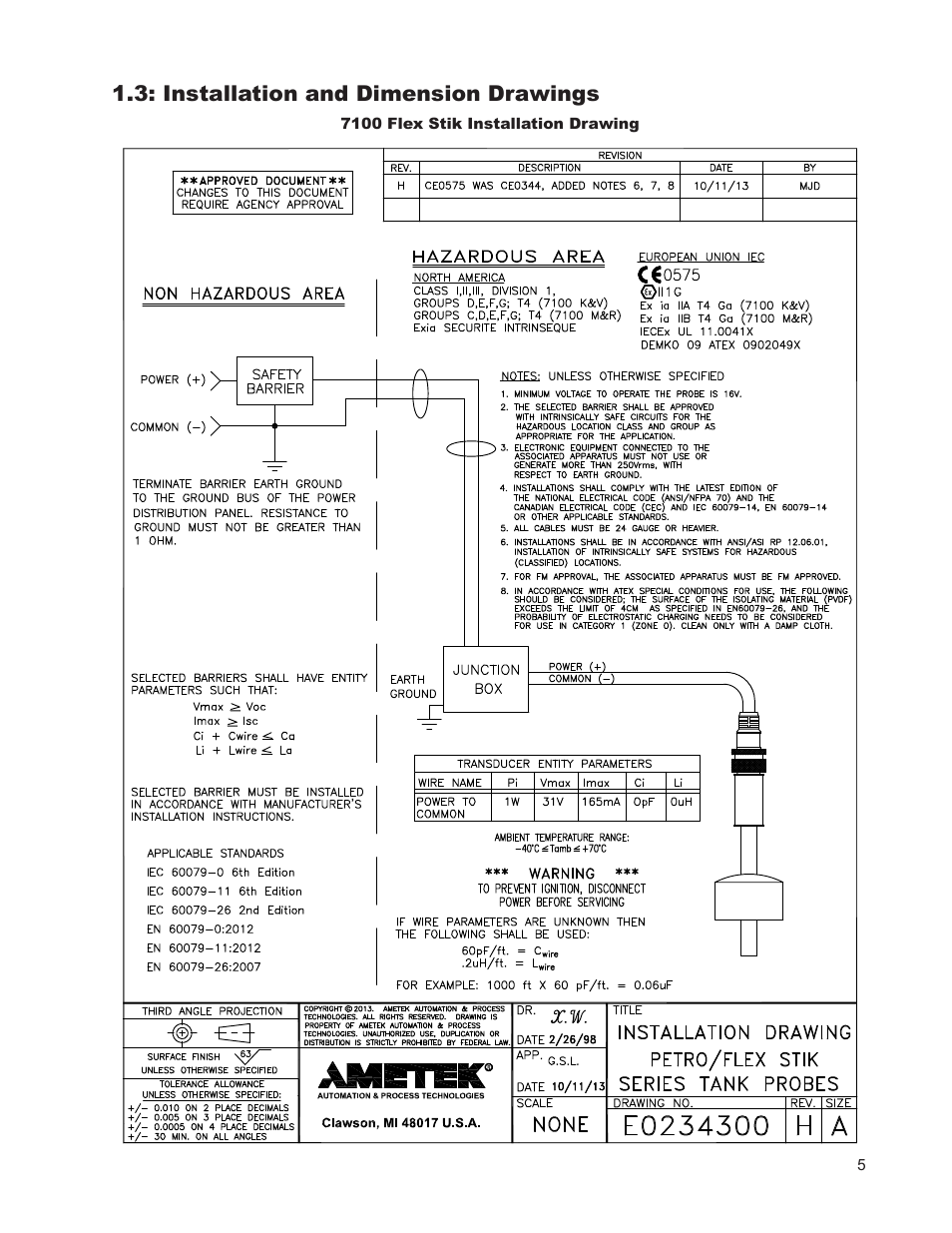 Installation and dimension drawings | AMETEK 7100 Leak Detect Stik User Manual | Page 7 / 22