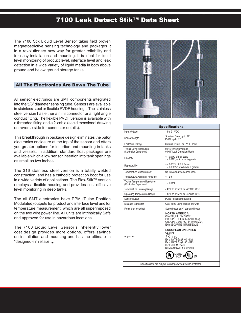 7100 leak detect stik™ data sheet, All the electronics are down the tube | AMETEK 7100 Leak Detect Stik User Manual | Page 2 / 4