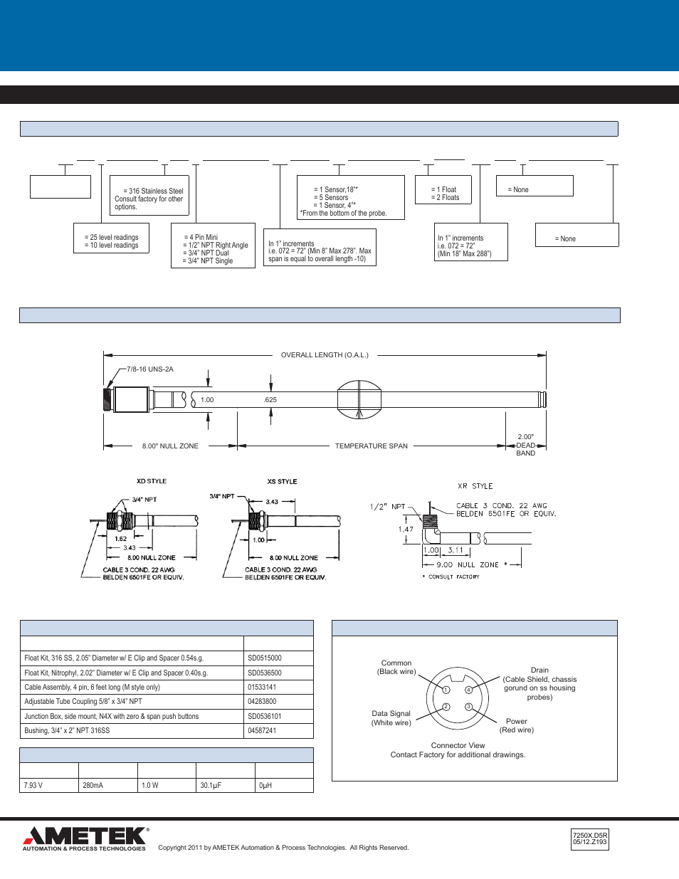 7250x digital stik stainless steel sensor | AMETEK 7250 Digital Stick User Manual | Page 2 / 2