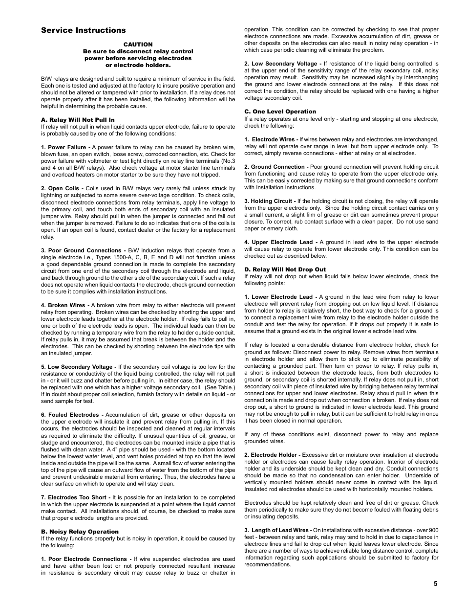 Service instructions | AMETEK 1500 Induction Style Relay User Manual | Page 5 / 6