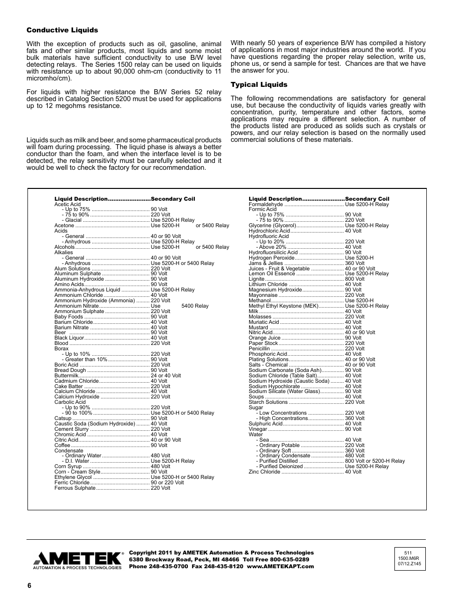 AMETEK 1500 Induction Style Relay User Manual | Page 6 / 6