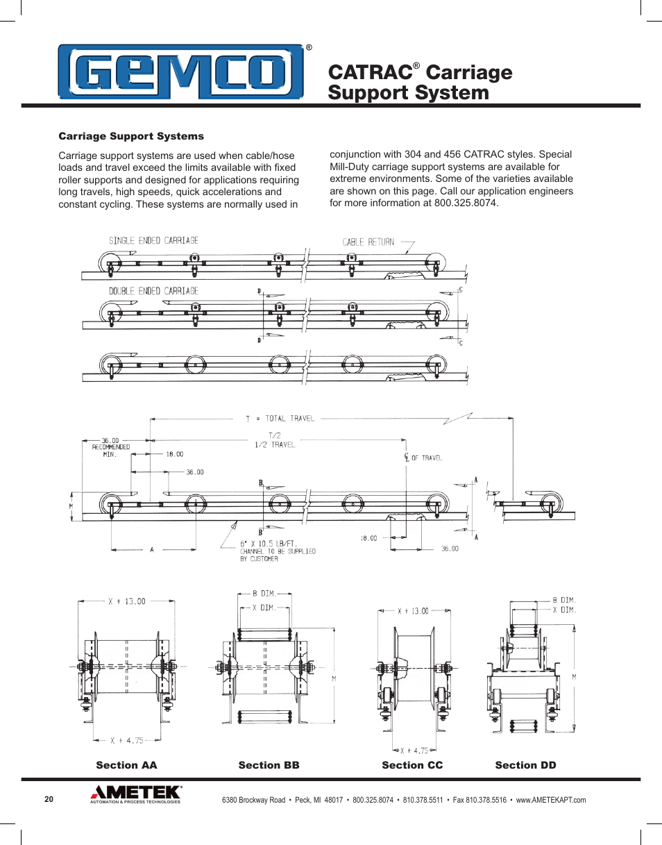 Catrac, Carriage support system | AMETEK Snaptrac User Manual | Page 20 / 32