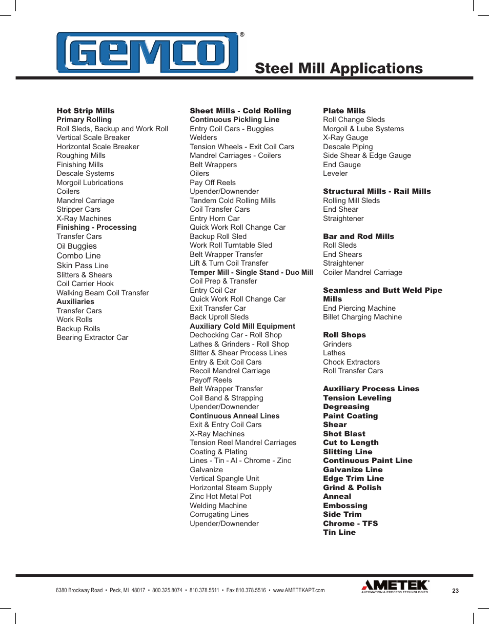 Steel mill applications | AMETEK Snaptrac User Manual | Page 23 / 32