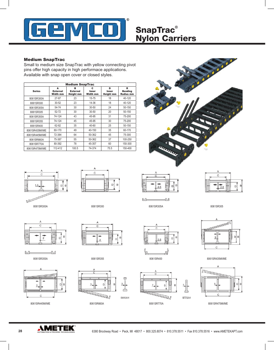 Snaptrac, Nylon carriers | AMETEK Snaptrac User Manual | Page 28 / 32