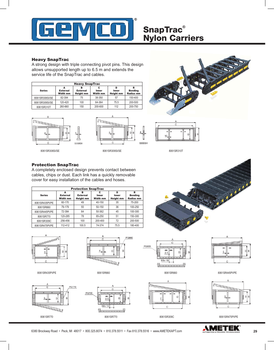 Snaptrac, Nylon carriers | AMETEK Snaptrac User Manual | Page 29 / 32
