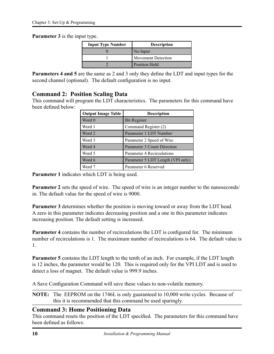 Command 2: position scaling data, Command 3: home positioning data | AMETEK 1746 LDT Interface Card User Manual | Page 14 / 24