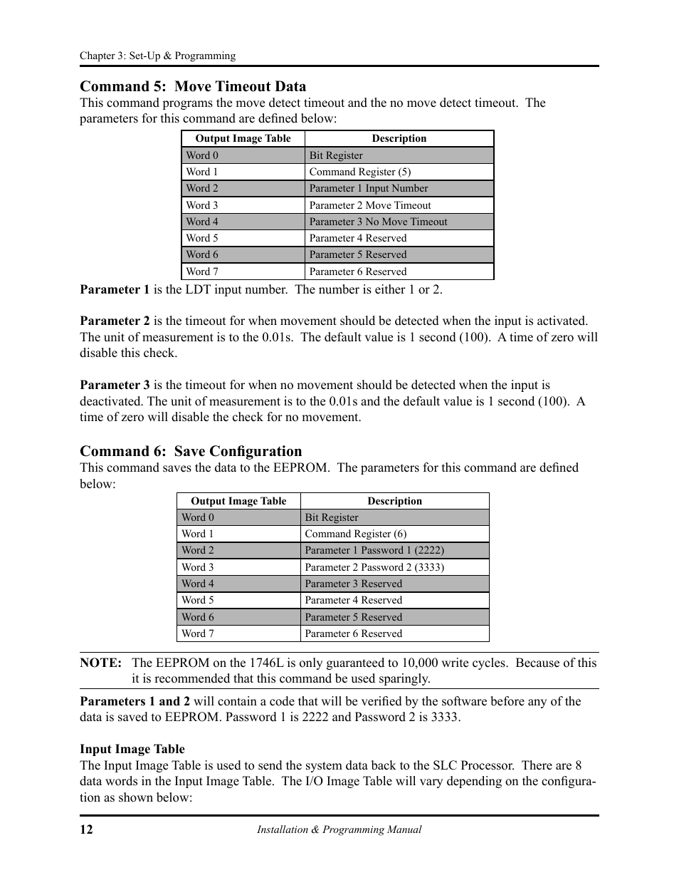 Command 5: move timeout data, Command 6: save conﬁguration | AMETEK 1746 LDT Interface Card User Manual | Page 16 / 24