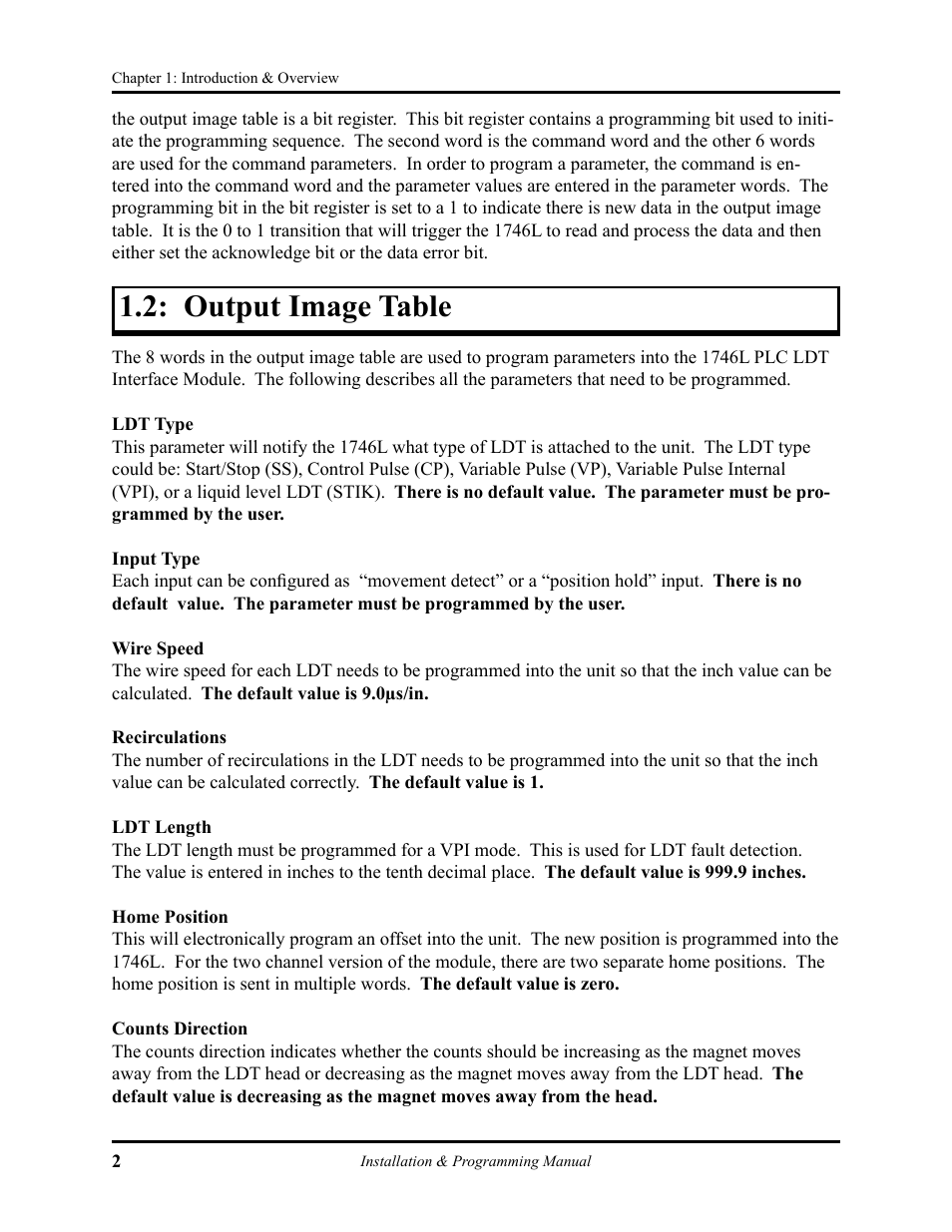 Output image table | AMETEK 1746 LDT Interface Card User Manual | Page 6 / 24