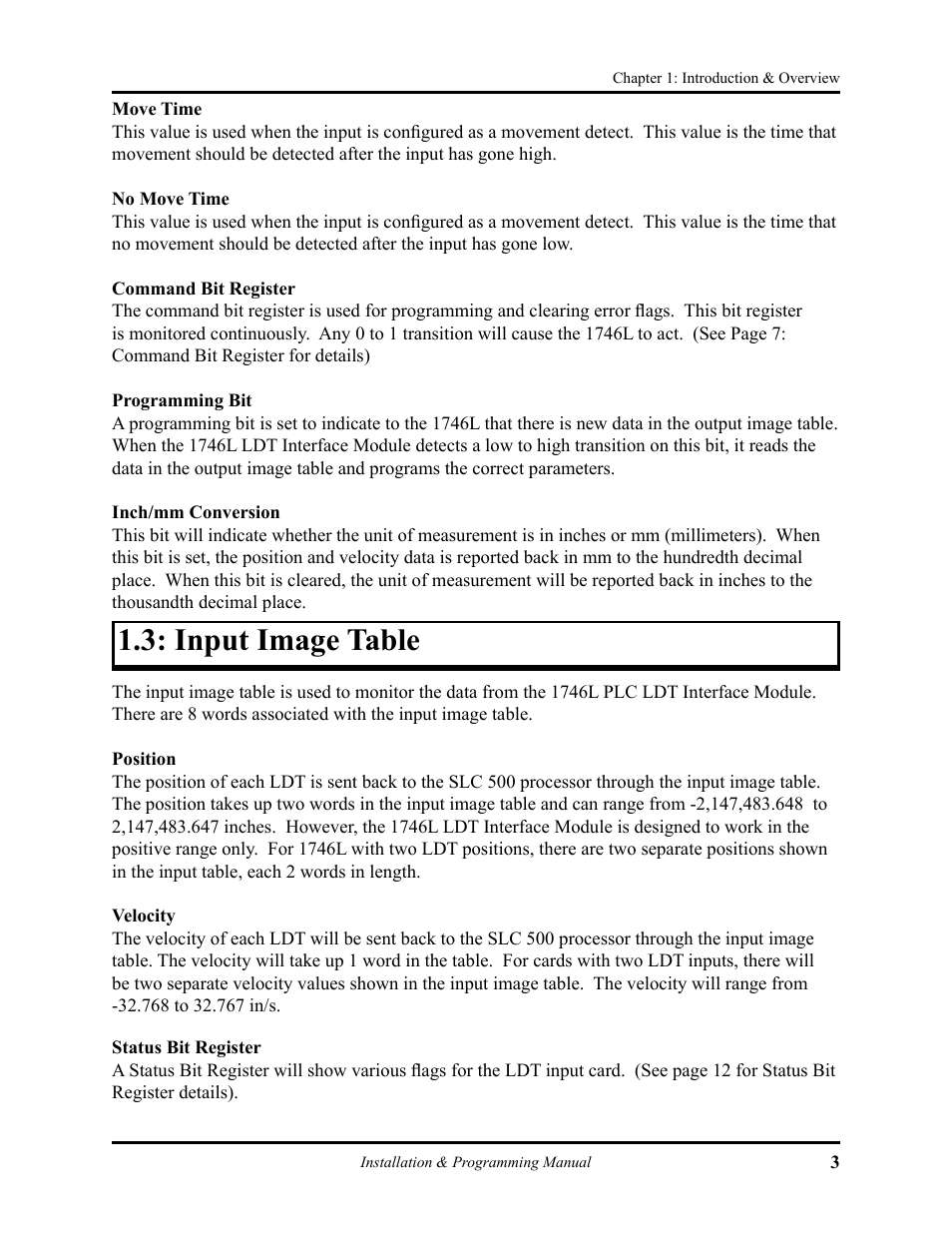 Input image table | AMETEK 1746 LDT Interface Card User Manual | Page 7 / 24