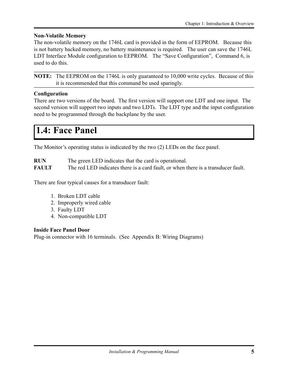 Face panel | AMETEK 1746 LDT Interface Card User Manual | Page 9 / 24