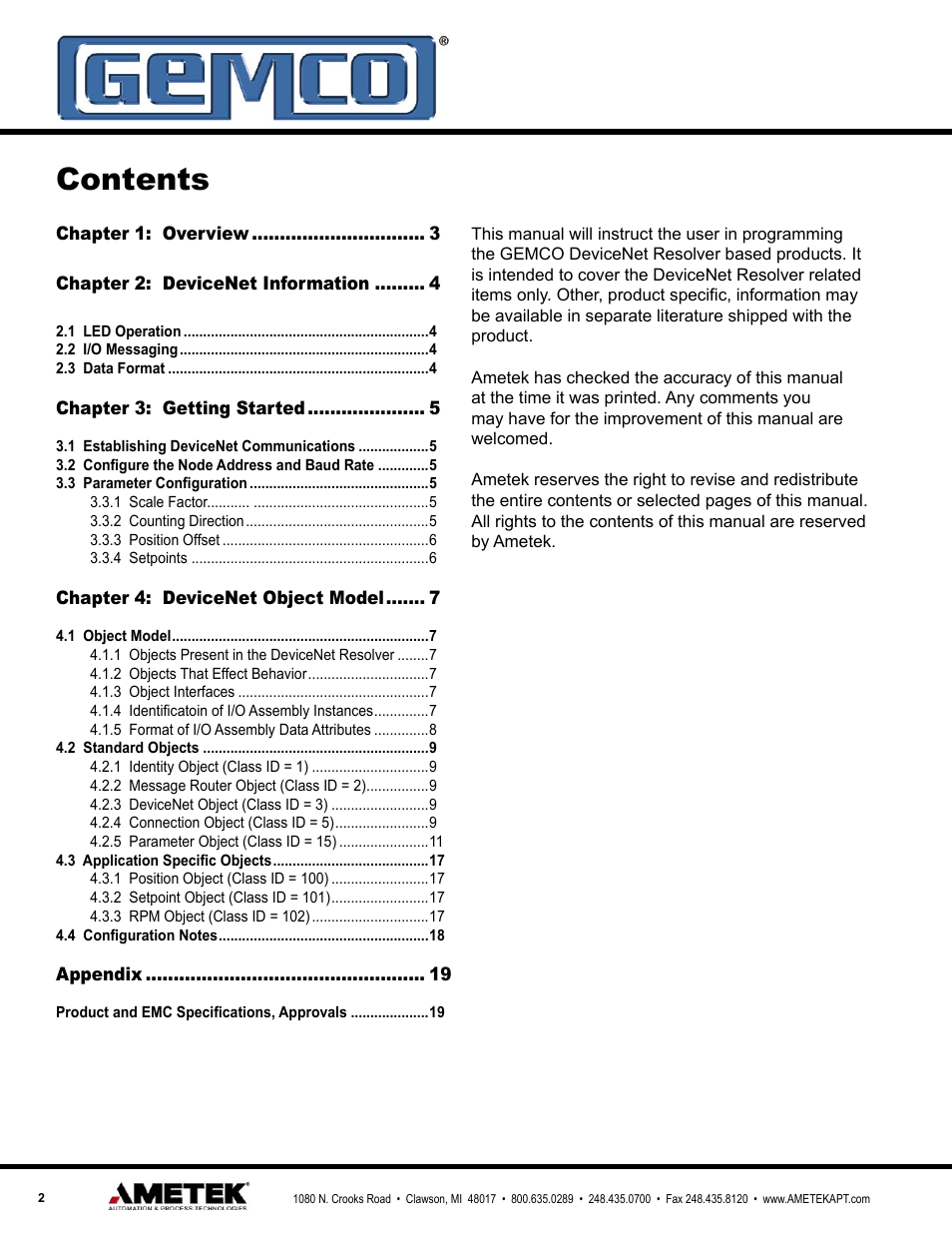 AMETEK 1990 DN DeviceNet Resolver Interface Module User Manual | Page 2 / 20