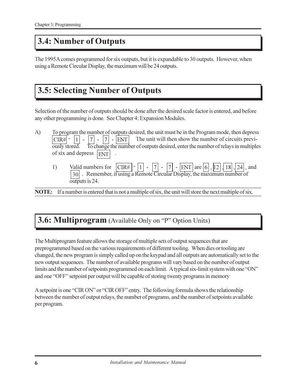 Number of outputs, Selecting number of outputs, Multiprogram | AMETEK 1995A Micro-Set PLS User Manual | Page 10 / 38
